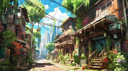 Anime wallpaper concept, Lost in Time: Anime-Inspired abandoned towns bathed in daylight's mystique, Generative AI