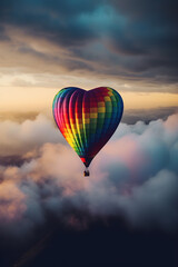 Obraz premium heart shaped hot air balloon with rainbow colors ,generative ai