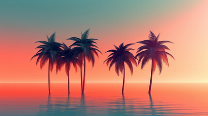 Plakat palm trees at sunset