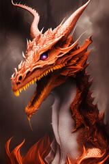 Angry dragon in a magical glow of fire, generative ai