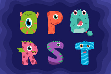 Cartoon funny monster alphabet premium - obrazy, fototapety, plakaty