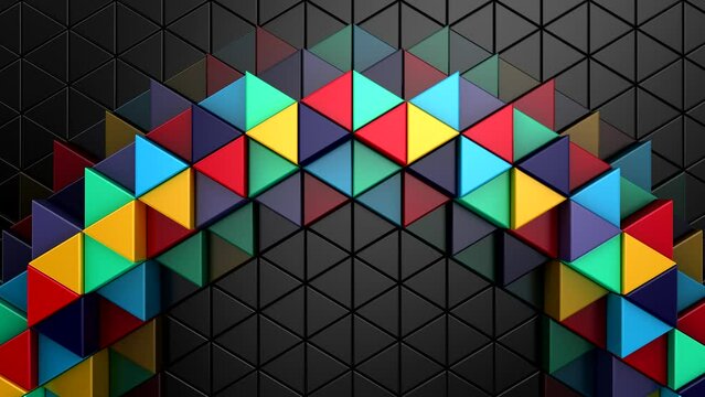 Triangles Form A Wave. Abstract motion, 3d rendering, 4k resolution
