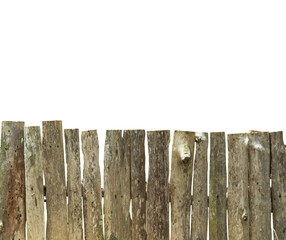 Old rotten gray wood fences isolated with clipping paths on white background                               