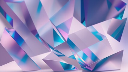 Triangles geometry, glass, crystal, close up background with geometric shapes, macro view, refraction, holographic gradients, AI Generated