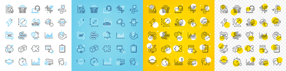 Vector icons set of Timer, Inspect and Event click line icons pack for web with Biotin vitamin, Medical mask, Efficacy outline icon. Time management, Exhaust, Web system pictogram. Vector