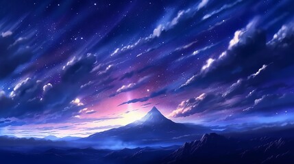 Anime sky art wallpaper background. Fantasy sky with beautiful star falls, Star falls with beautiful flares, Starry night, Beautiful starry night with sky view, Digital art style, starry night sky
