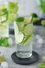 Mineral water with lime and cucumber
