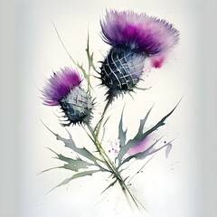 two watercolor thistle flowers 