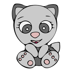 Hand Drawn Cute Grey Cat. Gray Kitten Isolated Illustration. Cute Friendly Kitty in Flat Cartoon Style.