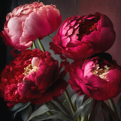 Peony flowers. Red and pink peony flowers in bloom as floral art background, wedding decor and luxury branding design.