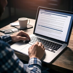 filling survey form online, questionnaire with checkboxes, answer questions of test, laptop screen with online form
