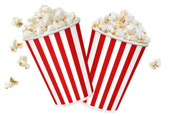 Red striped carton cups with delicious popcorn, cut out