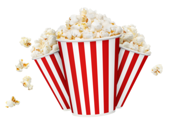 Red striped carton cups with delicious popcorn, cut out