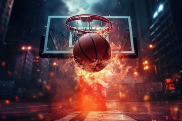 Lose up of ball in the net Scoring the winning points basketball concept,Generative AI