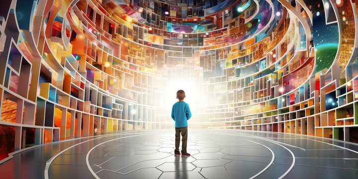 Abstract visualization of childs curiosity and learning with colorful patterns , concept of Exploration, created with Generative AI technology