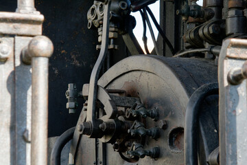 Fototapeta na wymiar Particular view of the italian oldest steam locomotive cab Dante Alighieri