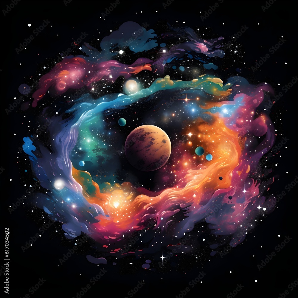 Sticker visualization of fractal realms, background with space