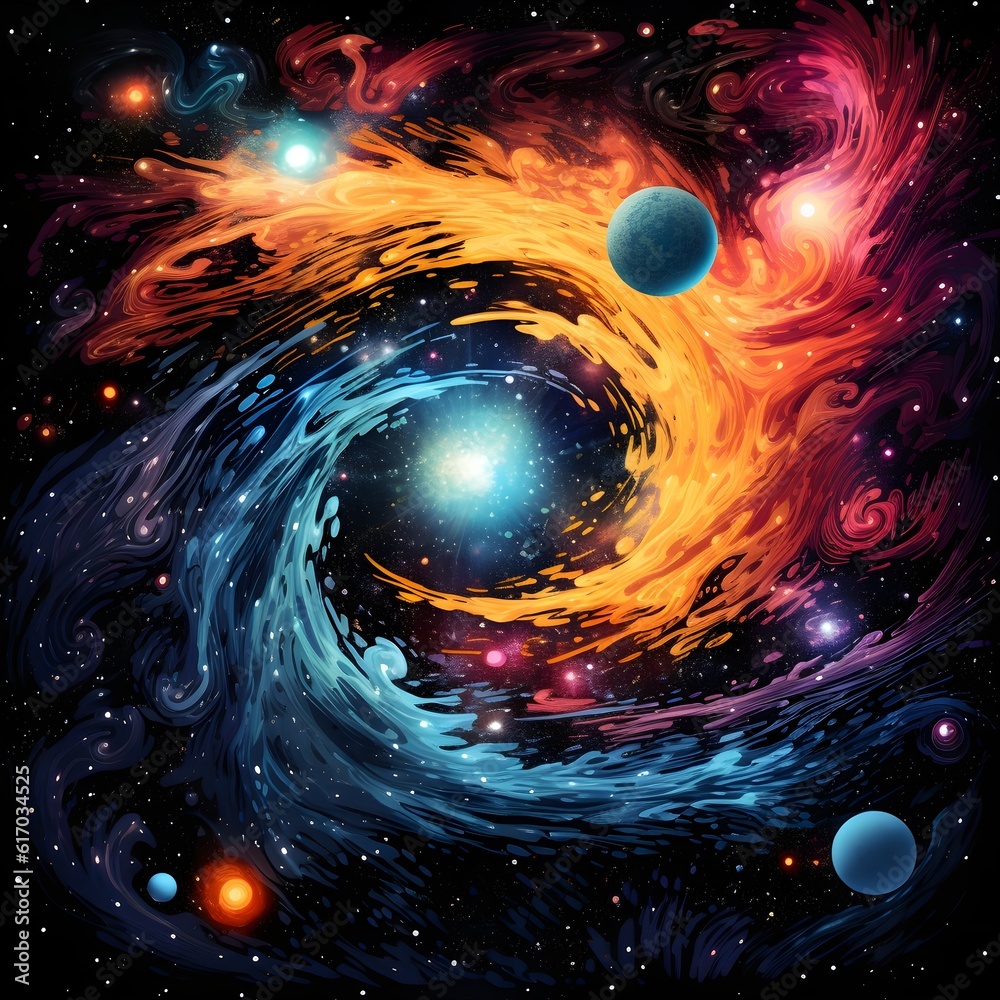 Sticker visualization of fractal realms, background with space