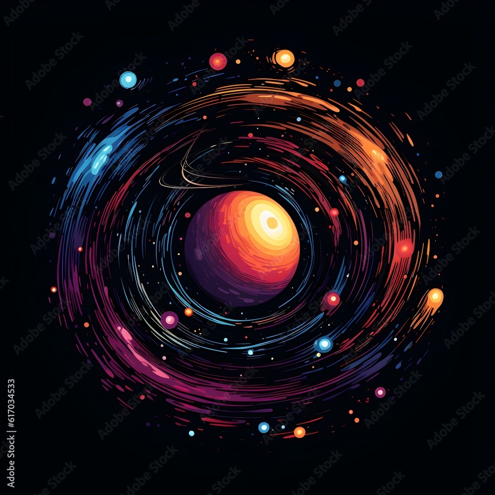 Sticker visualization of fractal realms, background with space