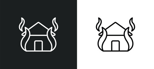 fire insurance line icon in white and black colors. fire insurance flat vector icon from fire insurance collection for web, mobile apps and ui.