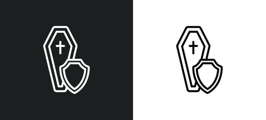 coffin line icon in white and black colors. coffin flat vector icon from coffin collection for web, mobile apps and ui.
