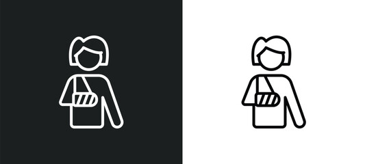 broken arm line icon in white and black colors. broken arm flat vector icon from broken arm collection for web, mobile apps and ui.