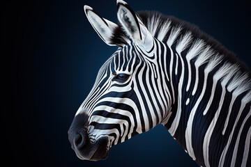 Fototapeta na wymiar Portrait of a Zebra on a Black Background