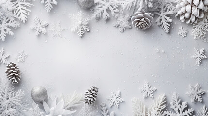 Fototapeta na wymiar New Year composition white christmas snowflakes. Christmas decor background