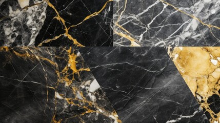 A beautiful pattern on the surface of a slab of black marble with yellow and white veins
