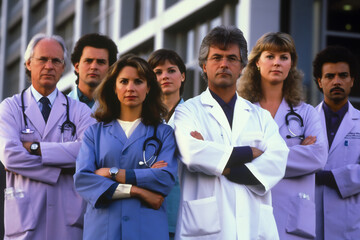 Fototapeta premium Portrait of a medical team standing outside the hospital