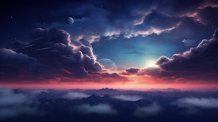 Obraz premium Night time dreamy cloud landscape background