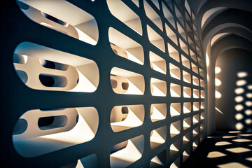 Fototapeta na wymiar Futuristic white corridor with windows, background. Generative AI