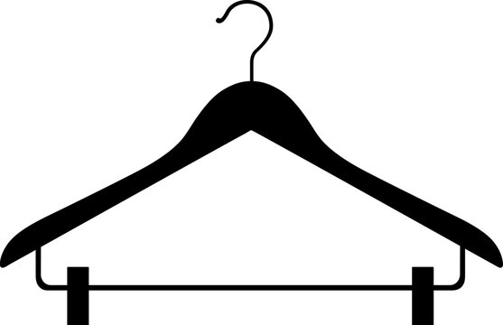 recommend clip art: Wooden coat hanger with clothespins outline icon. silhouette coat hanger for trousers.