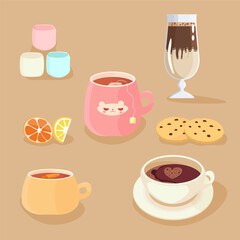 a cozy set of warm drinks
