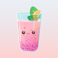 Fruit bubble tea with mint and orange or lemon