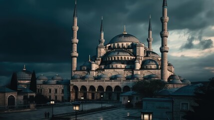 Fototapeta na wymiar Beautiful mosque building with dark background