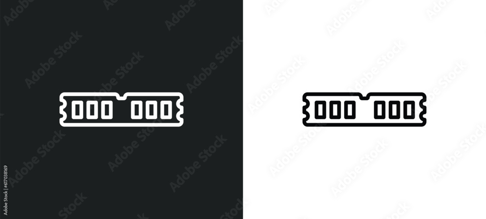 Poster random access memory line icon in white and black colors. random access memory flat vector icon from
