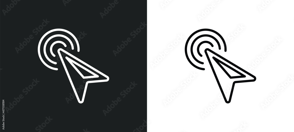 Poster mouse pointer line icon in white and black colors. mouse pointer flat vector icon from mouse pointer