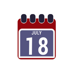 Calendar displaying day 18 ( eighteenth ) of the July - Day 18 of the month. illustration