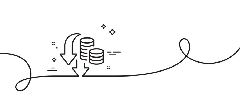 Deflation line icon. Continuous one line with curl. Price reduction sign. Reduce rate symbol. Deflation single outline ribbon. Loop curve pattern. Vector
