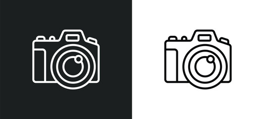 big camera line icon in white and black colors. big camera flat vector icon from big camera collection for web, mobile apps and ui.