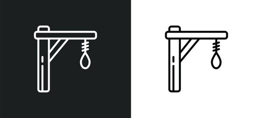 gallows line icon in white and black colors. gallows flat vector icon from gallows collection for web, mobile apps and ui. - obrazy, fototapety, plakaty