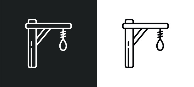 gallows line icon in white and black colors. gallows flat vector icon from gallows collection for web, mobile apps and ui.