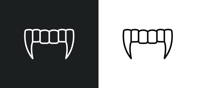 vampire teeth line icon in white and black colors. vampire teeth flat vector icon from vampire teeth collection for web, mobile apps and ui.