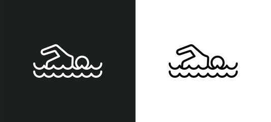 man swimming line icon in white and black colors. man swimming flat vector icon from man swimming collection for web, mobile apps and ui.