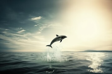 Dolphins jump on the water