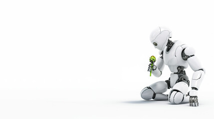 Fototapeta premium Robot eating artichoke on solid white background, generative AI