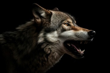 Fototapeta premium Brown wolf grins at the pack