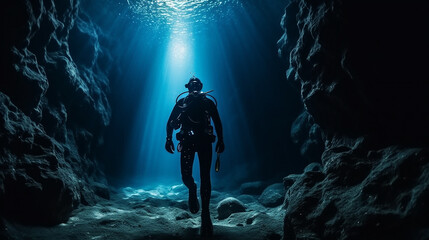 Obraz premium deep sea diver in the ocean