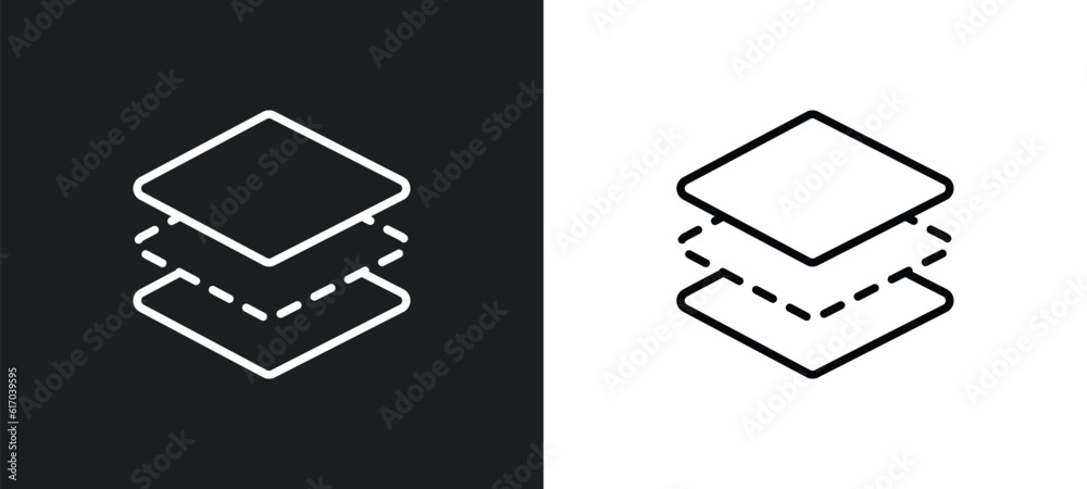 Poster layer line icon in white and black colors. layer flat vector icon from layer collection for web, mob